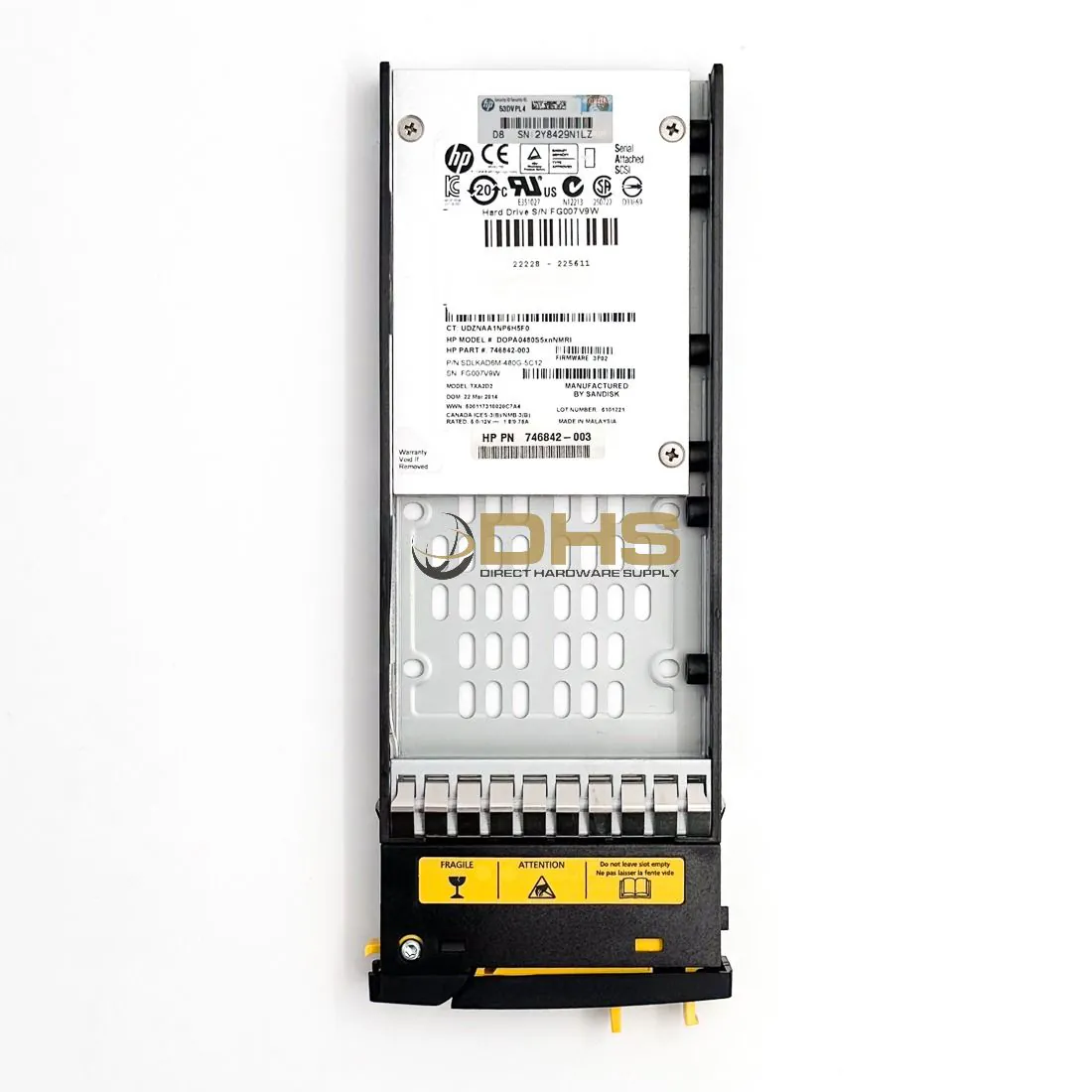 HPE - 752840-001 - HPE 3PAR STORESERV M6710 480GB 6G SAS SFF