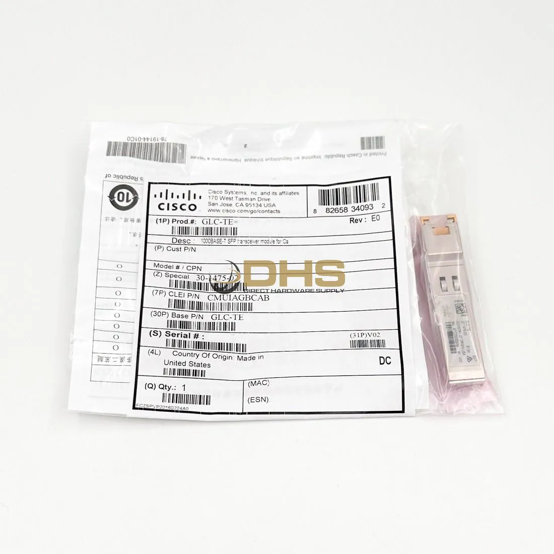 CISCO - GLC-TE - 1000BASE-T SFP module for Category 5 copper wire